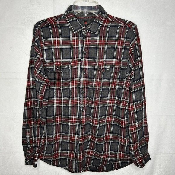 Woolrich Men's Cotton Long Sleeve Button Down Flannel Red Gray Plaid Size M - Picture 1 of 8